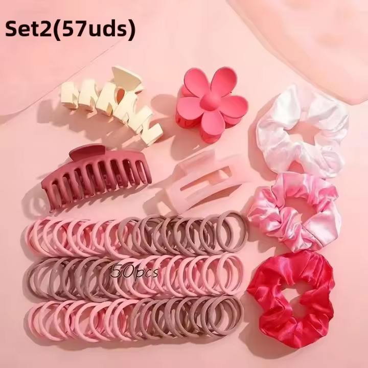 Accesorios De Pelo Fashion Dopamine Para Mujer Set De 53-163 Piezas Círculos Elásticos Coloridos Con Flores Regalo Para Fiestas Diarias - 1