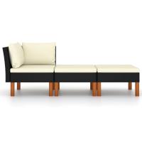 vidaXL Set muebles de jardín 3 pzas ratán sintético madera eucalipto Gris, Negro, Conjunto Terraza Muebles Jardín Exterior Juego de Muebles de jardín Mueble Jardín Exterior Muebles de Salon Exterior - details 1