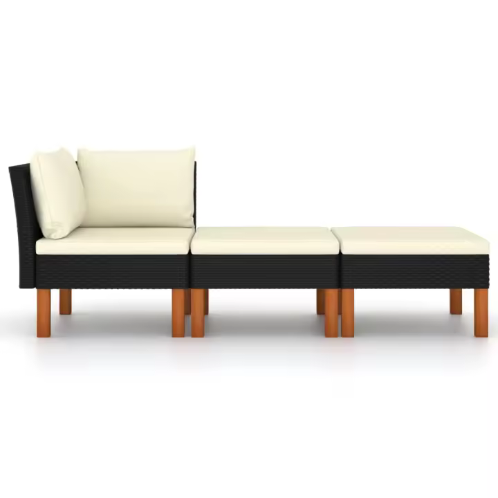 vidaXL Set muebles de jardín 3 pzas ratán sintético madera eucalipto Gris, Negro, Conjunto Terraza Muebles Jardín Exterior Juego de Muebles de jardín Mueble Jardín Exterior Muebles de Salon Exterior - 1