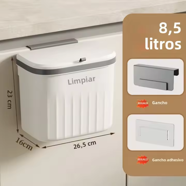 Cesta De Basura Colgante Para Cocina Con Portapeces Y Tapa Caja De Reciclaje Ecológica Montada En La Pared Accesorios Para Cocina Y Baño 8.5/12L - 1