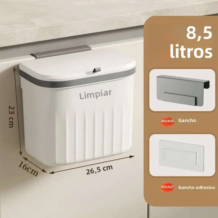 Cesta De Basura Colgante Para Cocina Con Portapeces Y Tapa Caja De Reciclaje Ecológica Montada En La Pared Accesorios Para Cocina Y Baño 8.5/12L - 1