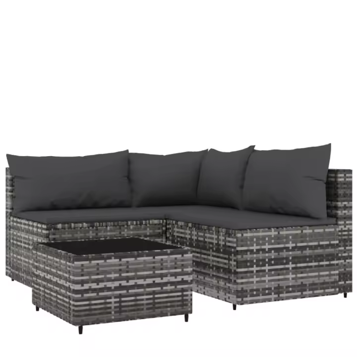 vidaXL Set de muebles de jardín 4 pzas y cojines ratán sintético gris - 1