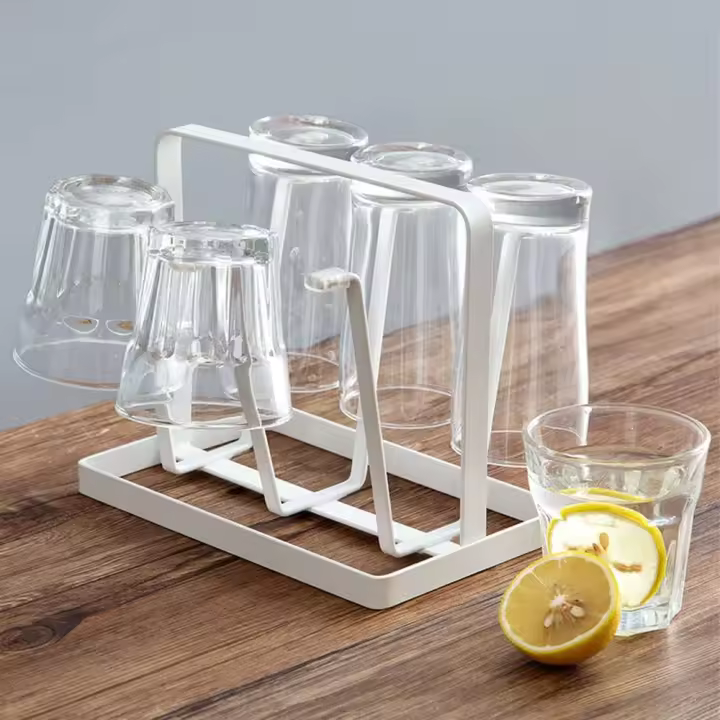 Cup Drying Rack,Metal 6 Cups Silicone Protective Hooks Non-Slip Bottle Drying Holder Tree Stand for Mugs Organizer Glasses Kitchen Countertop - 1