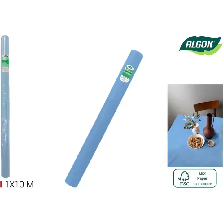 Algon - Rollo Mantel Desechable Blue con Mandril 1x10m - Práctico y Resistente - 1