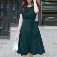 Vestido ZANZEA De Verano Para Mujer Con Manga Corta Estilo Casual Elegante A-Line Vestido De Fiesta Trabajo Sundress De Rodilla Largo Con Cinturón Decorativo - details 4