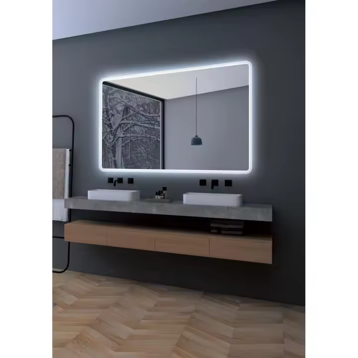 IMEX - Espejo Baño con Luz  Espejo de Baño Grande  Espejo LED Antivaho  Espejo de Pared Cuadrado 80x80cm  Serie Praga  Color Cromo - 1