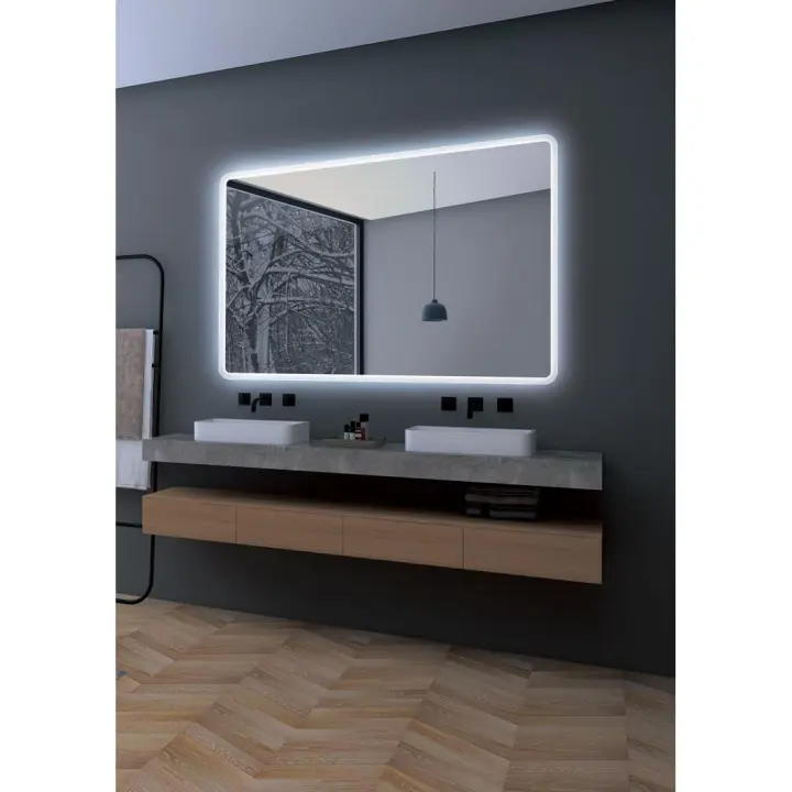 IMEX - Espejo Baño con Luz  Espejo de Baño Grande  Espejo LED Antivaho  Espejo de Pared Cuadrado 80x80cm  Serie Praga  Color Cromo - 1