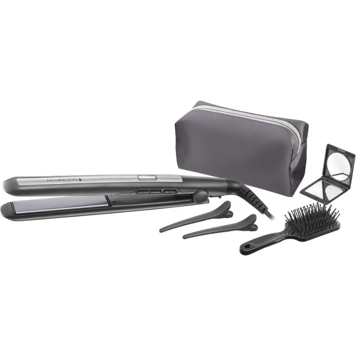 Remington Plancha de pelo Pro-Ceramic Titanium S5506GP - cerámica con titanio, placas flotantes de 110mm, hasta 230ºC, incluye estuche con accesorios - 1