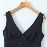 Zach Ailsa Vestido Sin Mangas Para Mujer Diseño Francés Elegante Y Adelgazante De Verano 2024 Cuello V Ajustado Hasta La Cintura - details 3