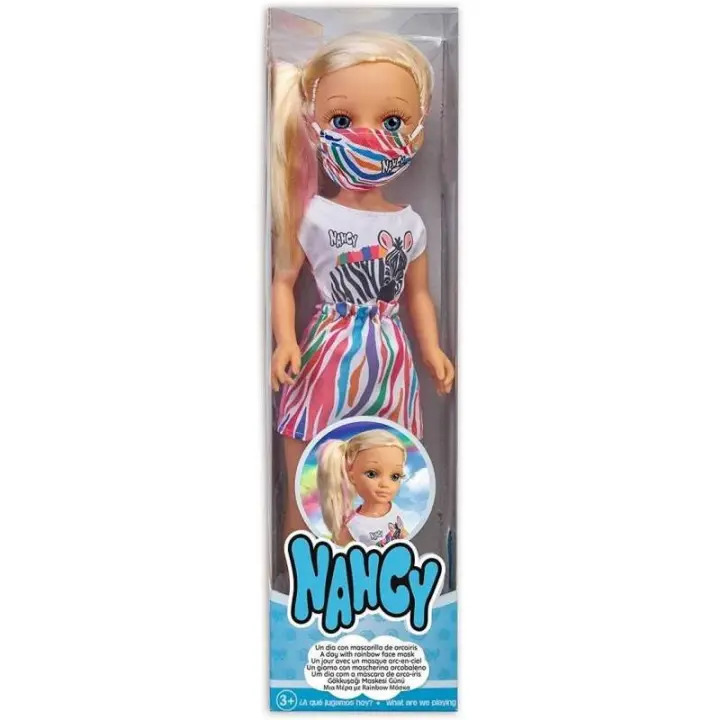 Nancy un Dia con mascarilla Arcoiris muñeca de Famosa - 1