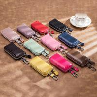 Caso clave de cuero doble cremallera coche clave caso llavero cartera hombres y mujeres (negro) - details 1