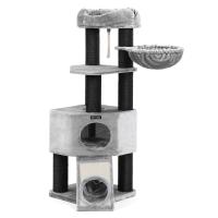 Rascador para gatos con plataforma, tumbona de cesta, cueva grande, postes de sisal gruesos, estable, gris claro - details 0
