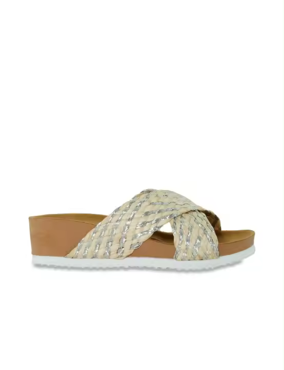 Gioseppo Sandalias de Cuña Bandrele 68137 para Mujer - Rafia Entrelazada Beige y Plata - 1