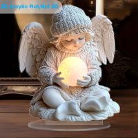 Angel 2D Plano Con Bala Luminosa De Acrílico Para Decoración De Oficina Y Sala De Estar Regalo De Cumpleaños O Invierno Con Pedestal Incluido - details 1