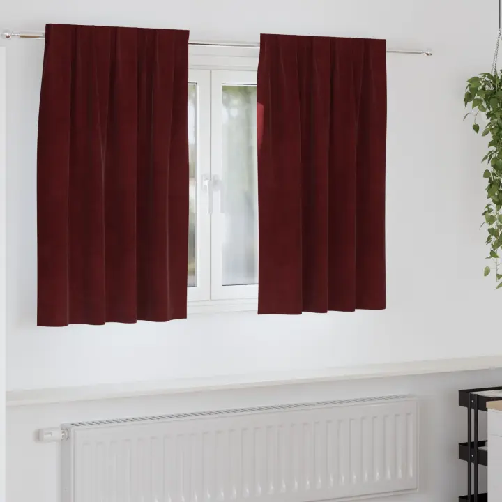 Cortinas Opacas vidaXL con Cinta Superior 2 pcs Burdeos Terciopelo - 1