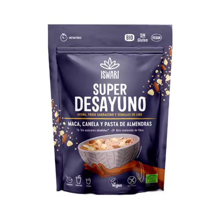 Super Desayuno Maca, Canela y Pasta de Almendras Vegano y Sin Gluten 360g - Iswari - 1