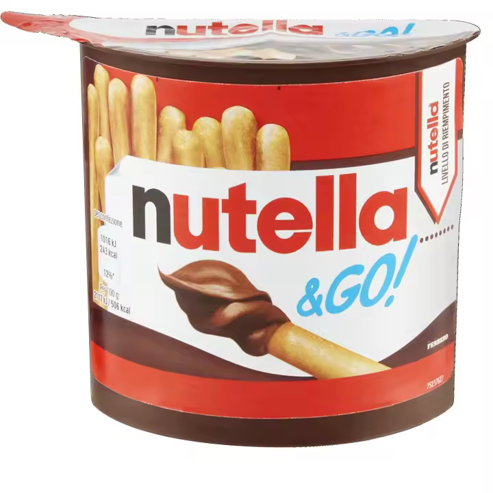 KINDER Nutella & Go 52g Pack de 12 unidades - FECHA CONSUMO PREFERENTE 30.07.2025 - Crema de cacao, avellanas y leche Nutella en envase de plástico con palitos de pan para mojar. Ideal para llevar a cualquier parte por su comodidad - 1