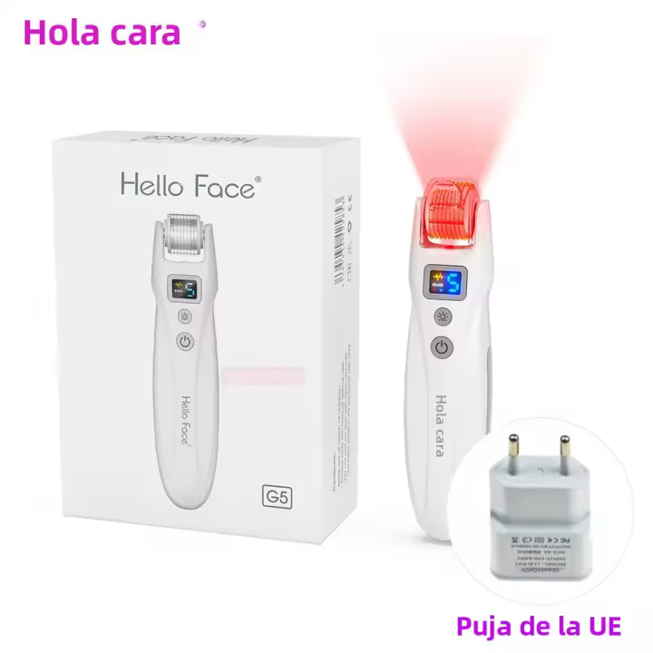 Hello Face EMS Titanium Derma Roller 540 Agujas Rejuvenecimiento Colágeno Micro Corriente Vibración LED Con 2 Cabezales De Rodillo - 1