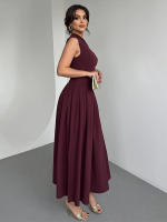 Vestido Maxi De Verano Para Mujer Elegante Y Chic Con Plegado Y Patchwork En Negro Cuello Media-Torço Manga Corta Cintura Alta A-Line Para Oficina Y Calle - details 40