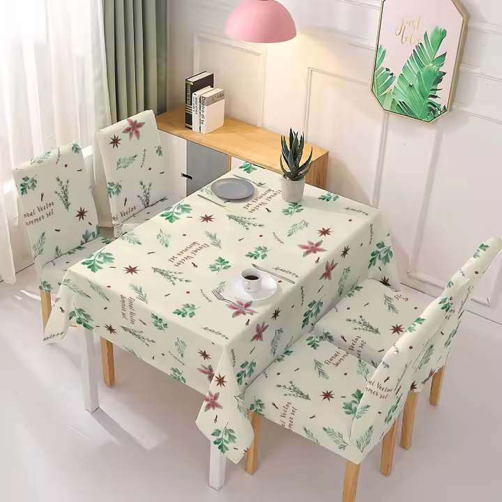 TODOBIEN STORE - Juego de Mantal y Funda de Silla, Mantel de Mesa Rectangulo 140 x 180, 4 Fundas para Silla con Elastico, 100% Poliester, Estampado Moderno. - 1