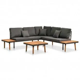 VIDAXL juego de muebles de exterior estilo moderno de madera maciza de acacia con cojines gris oscuro vida xl - 1