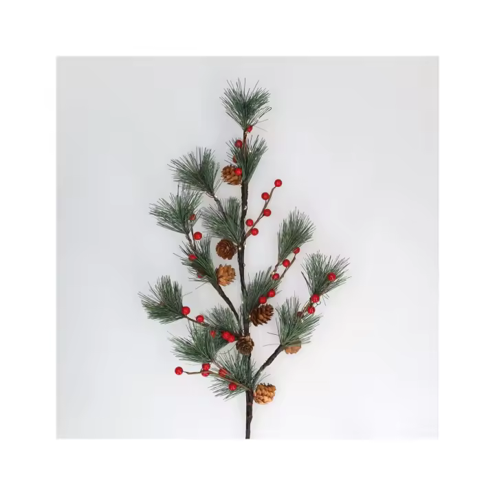 Gsc Evolution Rama Decorativa LED de Hojas de Pino, Piñas y Bayas Rojas 0.75M - Luz Cálida - 1