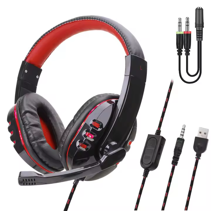 DAM Headset SY733MV . Auriculares gaming con micro, conexión minijack para PC, portátil, PS4, Xbox One, móvil, tablet. Control de Volumen 19x7x16,5 Cm. Color: Rojo - 1