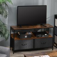 HOMCOM Mueble de TV, Mesa de TV con Estante y 2 Cajones de Tela Plegables, para Televisores hasta 47 Pulgadas, Largo de 98 cm, para Salón, Dormitorio, Marrón Rústico y Negro - details 1
