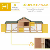 PawHut Conejera de Exterior Grande Jaula de Madera para 2-4 Conejos con Techo Asfáltico Recinto de Alambre Bandeja Extraíble y Rampas 210x45,5x84,5 cm Gris y Negro/Natural y Verde - details 3