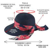 Kebedo Moda Sombrero de paja para Mujer con Banda Floral, Pamela con ala Ancha, Gorro para el Sol, Sombrero Visera Transpirable, Talla única Ajustable para Playa, Verano, Piscina, Vacaciones, Viaje - details 0
