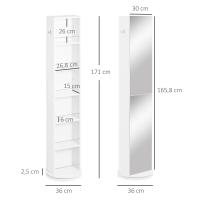 kleankin Armario Alto de Baño Giratorio Columna Auxiliar de Baño de 6 Niveles con Espejo de Cuerpo Entero para Dormitorio Aseo 36x36x171 cm Blanco - details 2