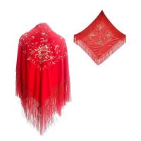 Mantón de Manilla de Flamenco para Mujer, Mantón Cuadrado Bordado en Flores para Baile Flamenco Español, 110x110cm - details 1