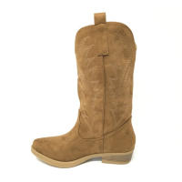 Botines Cowboy Mujer, Otoño Invierno, Antelina Bordado, Negros, Camel Marrón, kakhi, Zapato Cerrado Caña Alta, Tacón Bajo - details 1