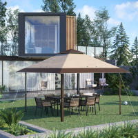 Outsunny Carpa Plegable 3,85x3,85 m Cenador de Jardín con Doble Techo Altura Ajustable en 3 Niveles y Bolsa de Transporte Impermeable Anti-UV para Fiestas Bodas Caqui y Café - details 1