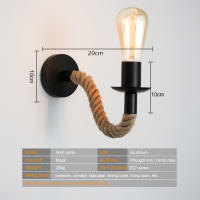 Lámpara De Pared Vintage E27 Industrial Iluminación Retro Para Dormitorio Y Comedor Cuerda De Henequén Lámpara De Noche Luz De Comedor - details 1