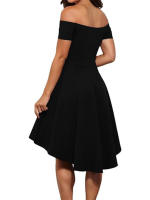 Vestido Maxi De Encaje Casual Para Mujer Con Hombros Descubiertos Y Manga Corta Para Fiesta Y Banquete Vestido De Mujer De Polyester Con Elástico Medio - details 2
