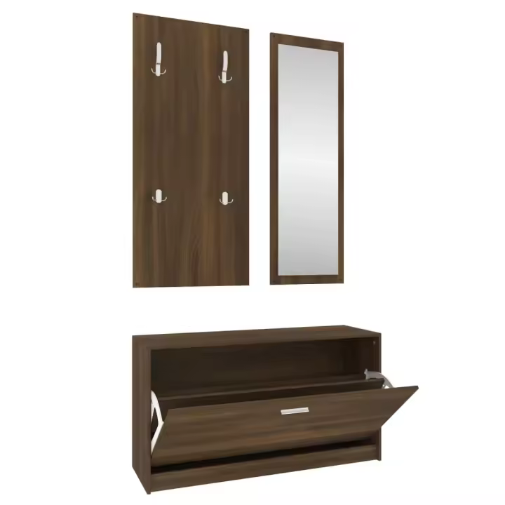 Set de mueble zapatero 3 en 1 madera contrachapada marrón roble - 1