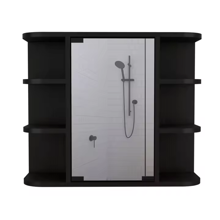TUHOME Armario de Pared para Baño Milán con Estantes y Espejo, Blanco Nevado Madera manufacturada  Baño-Almacenamiento - 1
