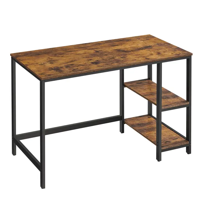 VASAGLE Escritorio, Mesa de Ordenador, con 2 Estante a la Izquierda o a la Derecha, para Oficina, Dormitorio, Estructura de Acero, Industrial, Marrón Rústico y Negro/Greige y Negro/Negro/Blanco Arce - 1