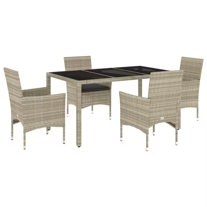 vidaXL Set comedor jardín 5 pzas y cojines ratán PE vidrio gris claro - 1