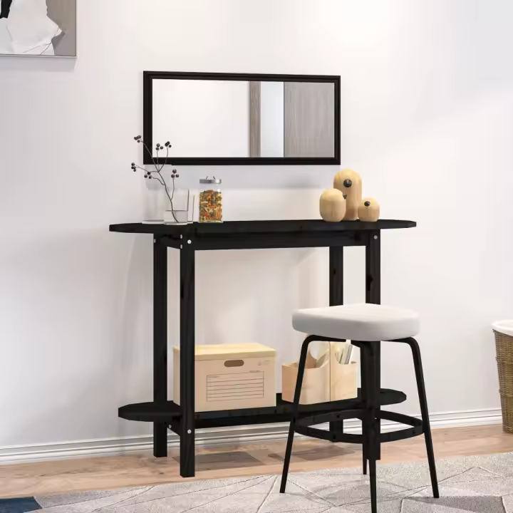 vidaXL Mesa consola madera maciza de pino negro 110x40x80 cm - 1