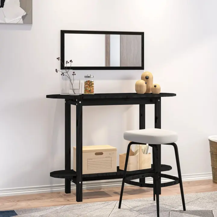 vidaXL Mesa consola madera maciza de pino negro 110x40x80 cm - 1