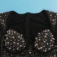 Vestido Bodycon Elegante Para Fiesta Cumpleaños Con Rhinestones Y Diamantes Mujer V-Neck Manga Larga Club Noche Navidad Polyester Spandex - details 5