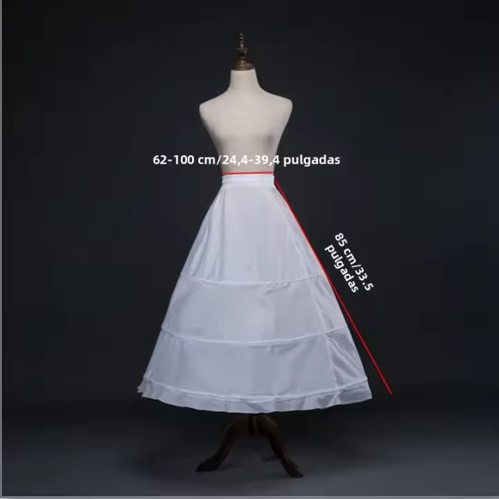 Falda Blanca Con 3 Aros Y Borde De Encaje Crinolina A-Line Para Vestido De Boda Adecuada Para Vestido De Baile Talla Única En Stock - 1