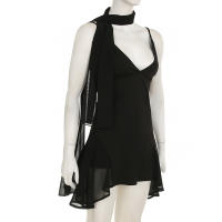 Vestido Vintage A-Line Irregular De Mujer Con Halter Y Malla Sin Mangas De Spaghetti Estilo Chic Para Fiestas Y Calle Moda Sexy Y Club - details 2