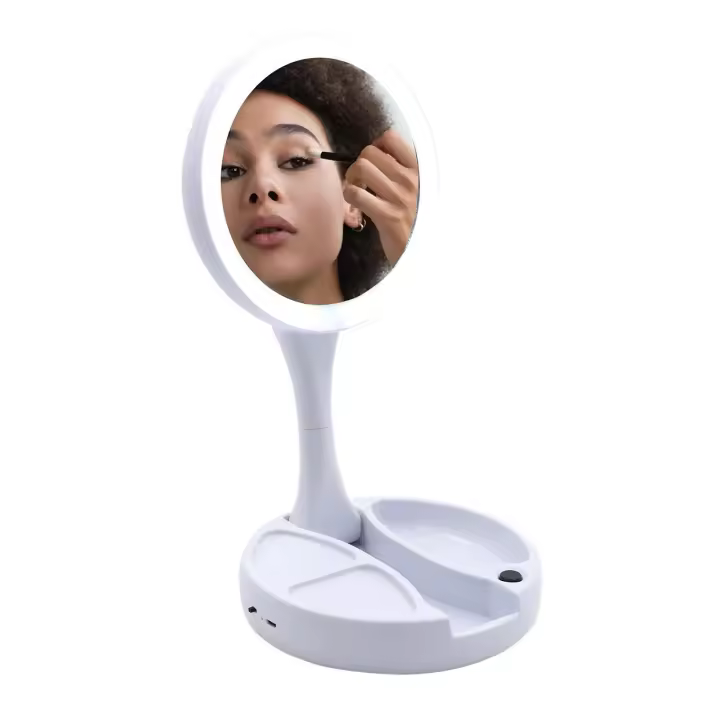 Espejo Doble Cara Iluminado LED con Aumentos 1x y 10x - Visión Perfecta Descubre la perfección en cada detalle con nuestro Espejo Doble Cara con Luz LED, ofreciendo aumentos de 1x y 10x para una precisión impecable. - 1