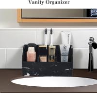 Organizador de resina para mostrador de baño, soporte para cepillos de dientes y pasta de dientes de 5 ranuras, almacenamiento grande para encimera, accesorios de baño estilo mármol (negro) - details 0