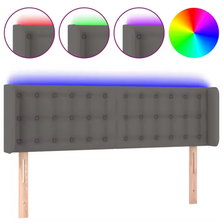 vidaXL Cabecero con LED cuero sintético gris 147x16x78/88 cm - 1