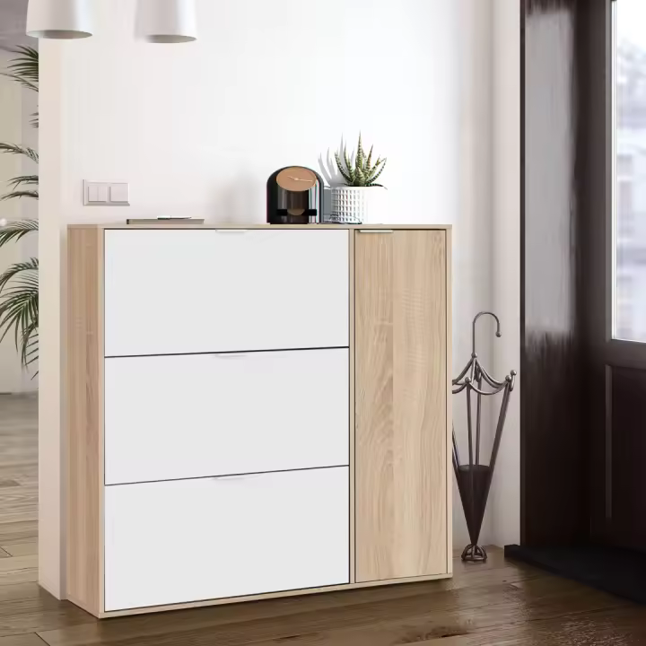 ZAPATERO 4 PUERTAS 115X106X22 CM ROBLE CANADIAN / BLANCO - 1