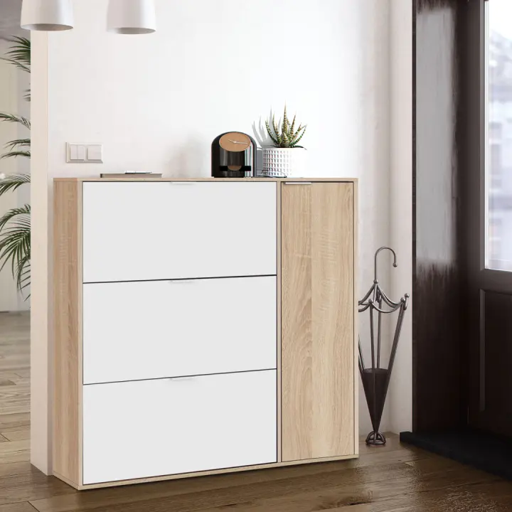 ZAPATERO 4 PUERTAS 115X106X22 CM ROBLE CANADIAN / BLANCO - 1